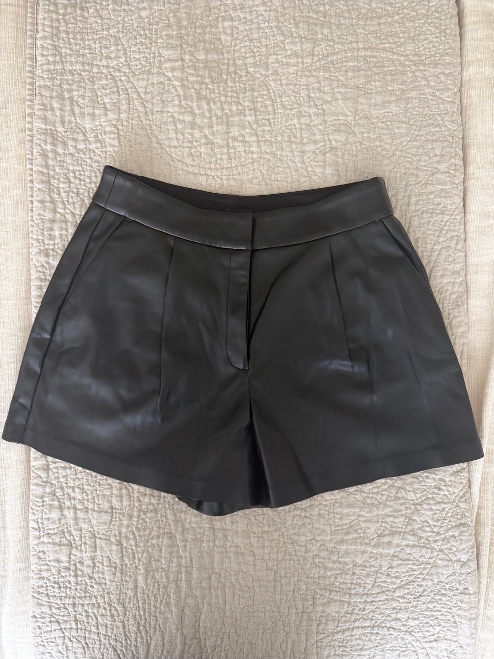 Express Black Faux Leather High-Waist Pleated Shorts